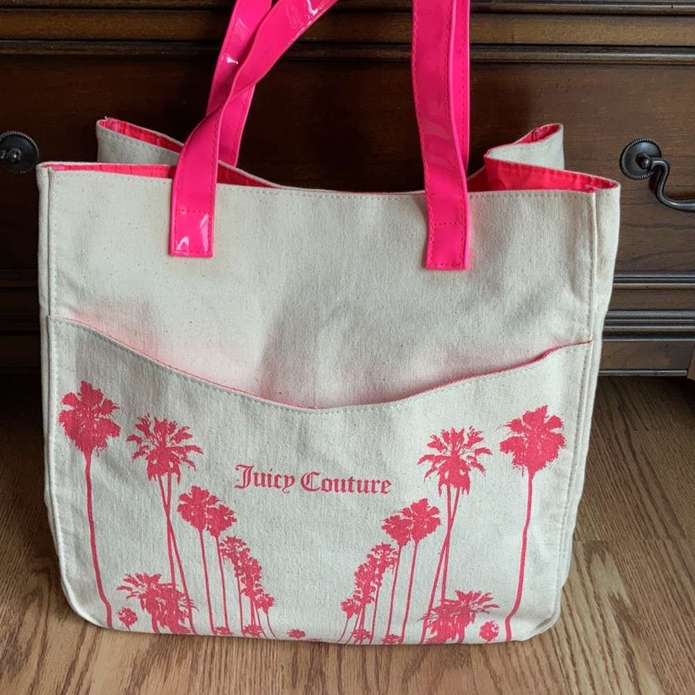 5 For $50🔥 Juicy Couture Pink & Cream Roomy Tote/Beach Bag